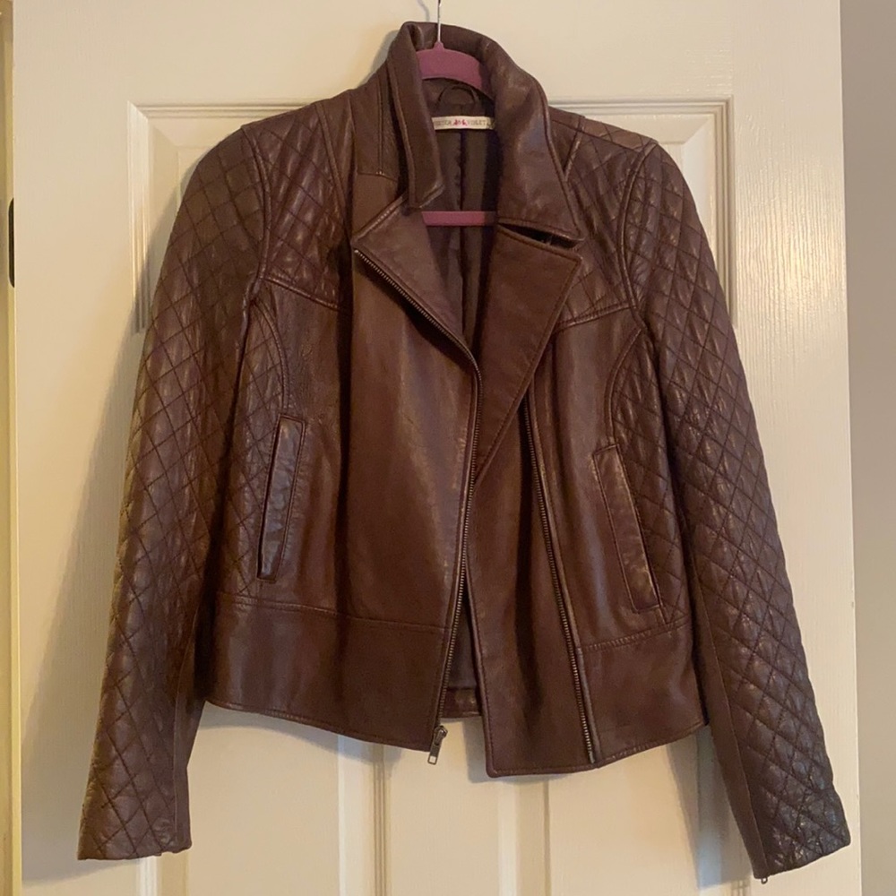 Chelsea and Violet Leather Brown Quilted Jacket